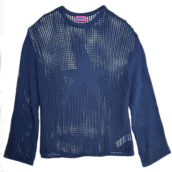 NEW EDIKTED STAR MESH LONG SLEEVE TEXTURED KNIT NAVY CELESTIAL SOFT SMALL - Picture 5 of 7